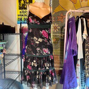 Brown Whimsigothic Floral Mini Dress